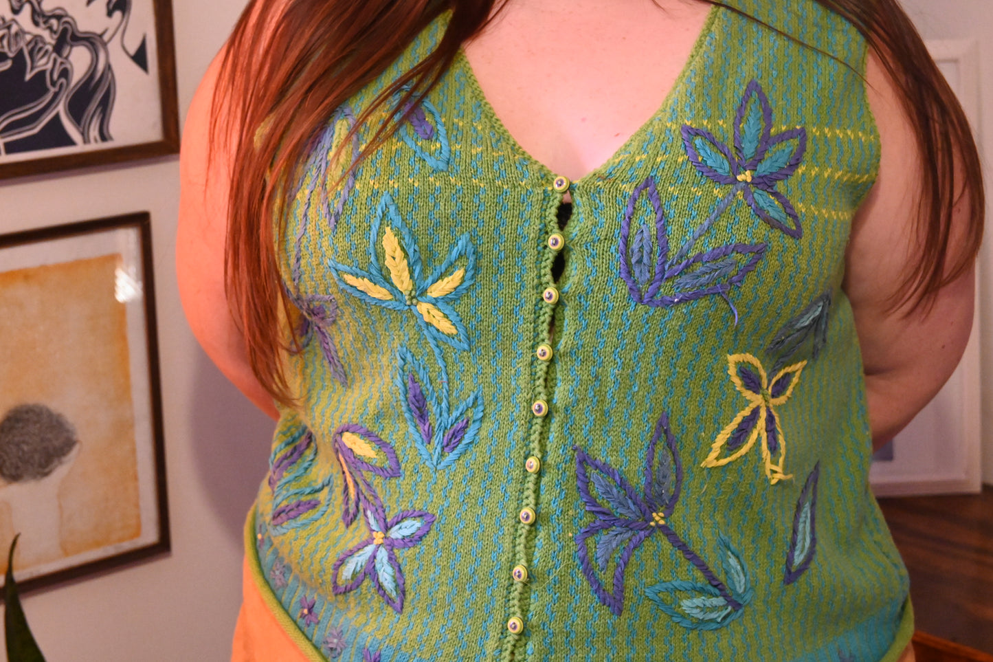 90's Green Floral Vest