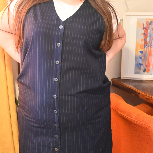 Full Button Sleeveless Pinstripe Dress